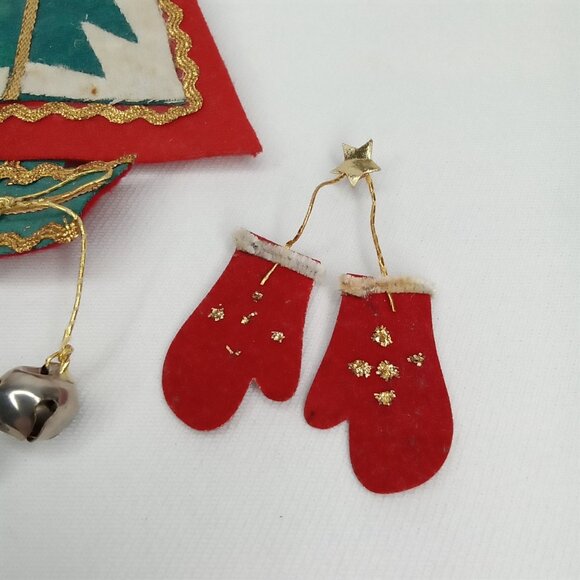 MCM Christmas Ornament Set Of 2 Felt Tree & Mittens Made In Japan 1950s - Picture 5 of 8